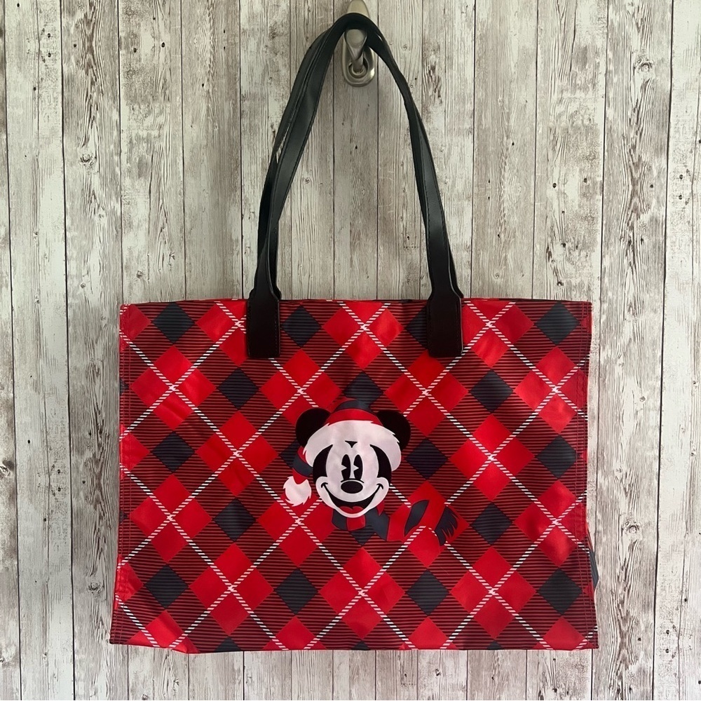 Disney Christmas Mickey Red and Black Plaid Tote